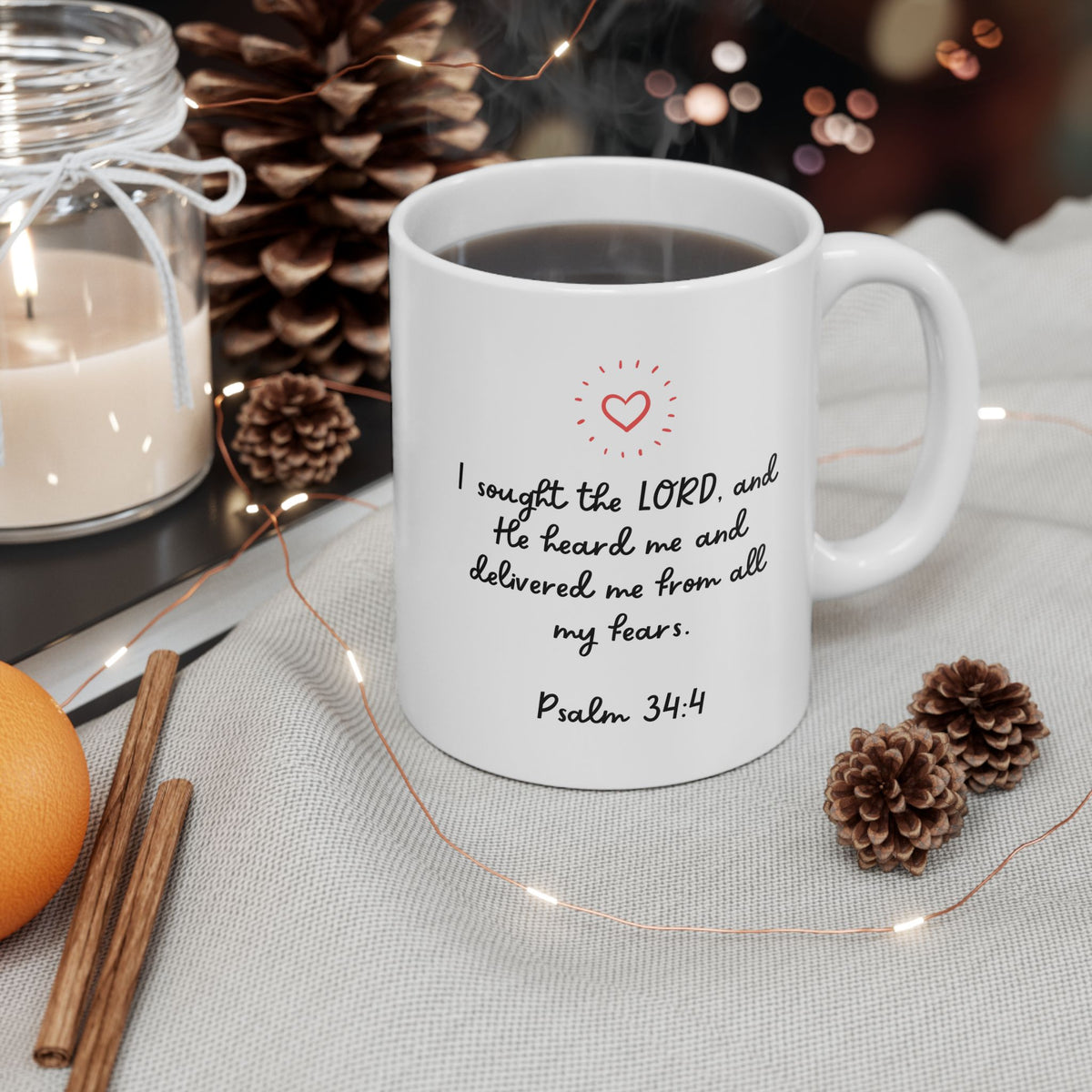 Psalm 34:4 Heart-Inspired Scripture Mug