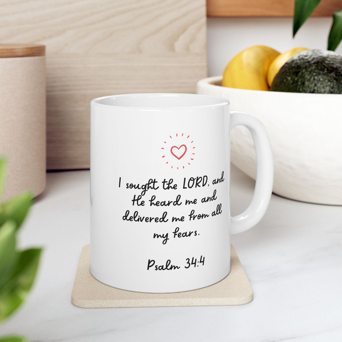 Psalm 34:4 Heart-Inspired Scripture Mug