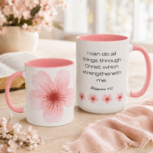I Can Do All Things Scripture Flower Mug Philippians 4:13